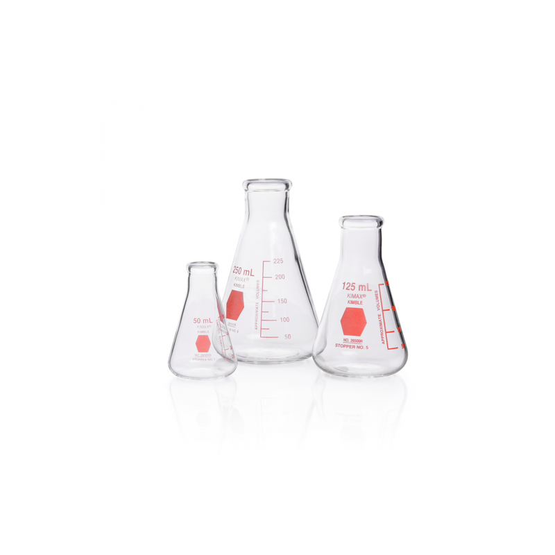 Matraz Erlenmeyer, Graduado, Decorado Rojo  500 Ml