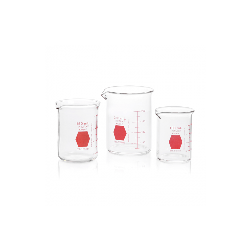 Vaso de Precipitado,Regular, Forma Baja Decorado En Rojo Graduado 600 Ml