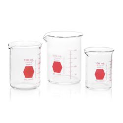 Vaso de Precipitado,Regular, Forma Baja Decorado En Rojo Graduado 600 Ml