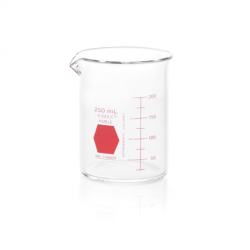 Vaso de Precipitado,Regular, Forma Baja Decorado En Rojo Graduado 250 Ml