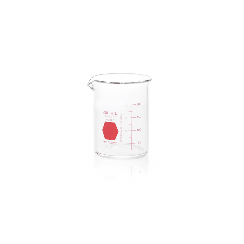 Vaso de Precipitado,Regular, Forma Baja Decorado En Rojo Graduado 250 Ml