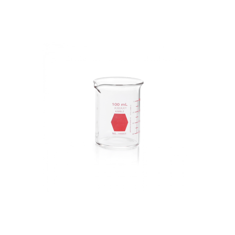 Vaso de Precipitado,Regular, Forma Baja Decorado En Rojo Graduado 100 Ml