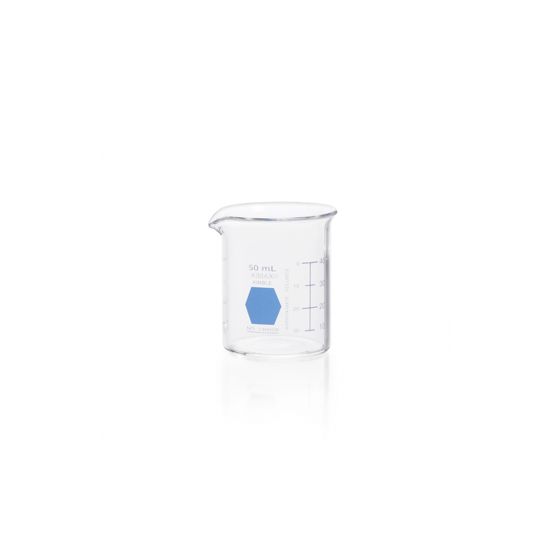 Vaso de Precipitado,Regular, Forma Baja Decorado En Azul Graduado 50 Ml