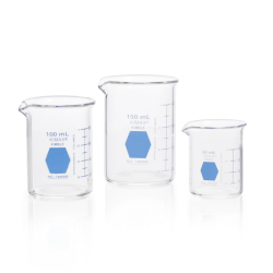 Vaso de Precipitado,Regular, Forma Baja Decorado En Azul Graduado 250 Ml