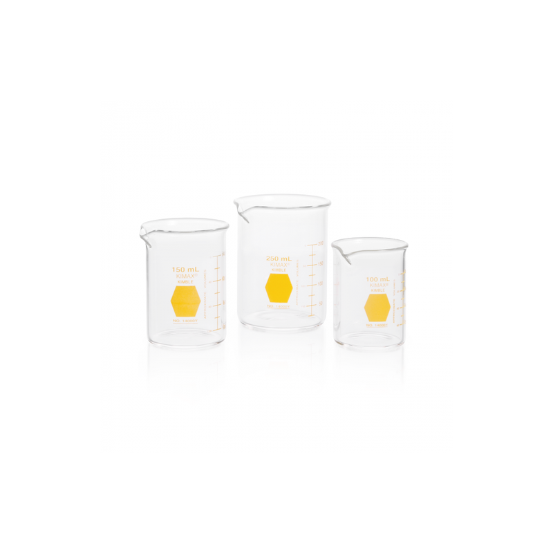 Vaso de Precipitado,Regular, Forma Baja Decorado En Amarillo Graduado 600 Ml