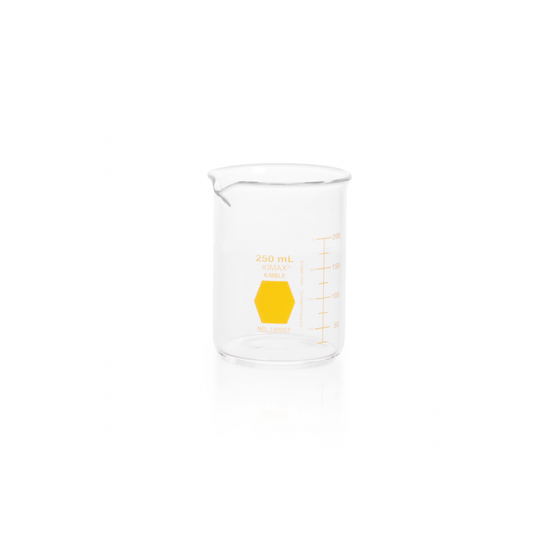 Vaso de Precipitado,Regular, Forma Baja Decorado En Amarillo Graduado 250 Ml