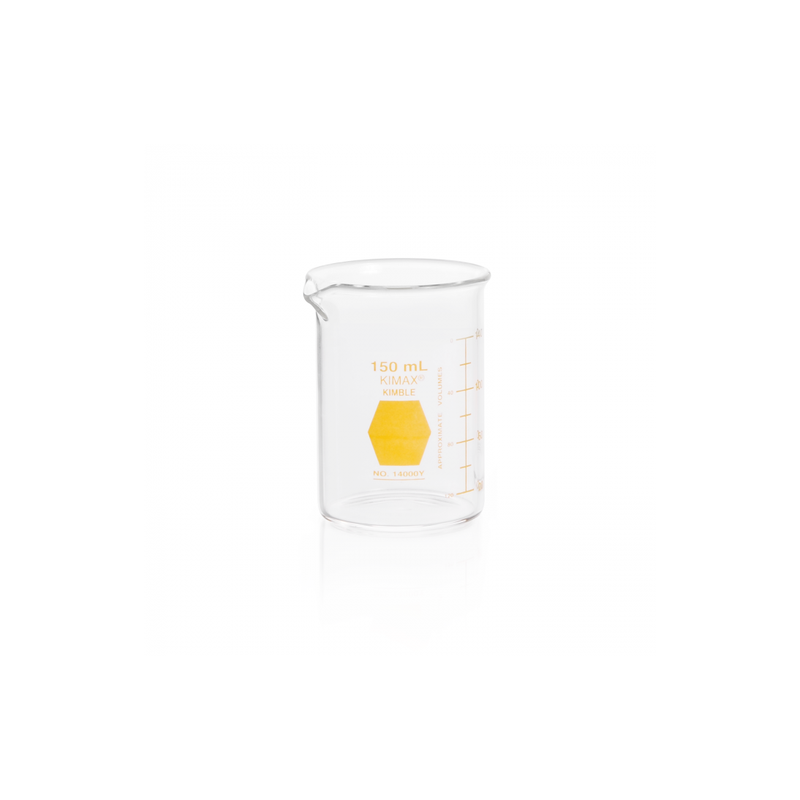 Vaso de Precipitado,Regular, Forma Baja Decorado En Amarillo Graduado 150 Ml